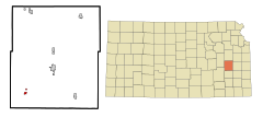 Coffey County Kansas Incorporated and Unincorporated areas Gridley Highlighted.svg