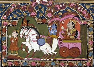 Archivo:Krishna and Arjun on the chariot, Mahabharata, 18th-19th century, India