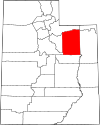 Mapa de Utah con la ubicación del condado de Duchesne