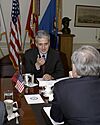 Albanian Minister of Defense Pandeli Majko meets with Secretary of Defense Donald H. Rumsfeld, 2005 050202-D-2987S-008.jpg