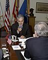 Albanian Minister of Defense Pandeli Majko meets with Secretary of Defense Donald H. Rumsfeld, 2005 050202-D-2987S-008
