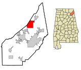 DeKalb County Alabama Incorporated and Unincorporated areas Henagar Highlighted.svg