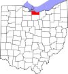 Mapa de Ohio con la ubicación del condado de Erie
