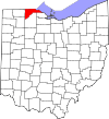 Mapa de Ohio con la ubicación del condado de Lucas