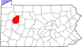Map of Pennsylvania highlighting Clarion County
