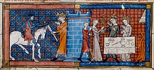 Archivo:Perceval-arrives-at-grail-castle-bnf-fr-12577-f18v-1330-detail
