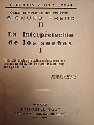 Archivo:Portada vol I La interpretación de los sueños Freud español 1936 Santiago de Chile
