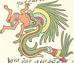 Archivo:Quetzalcoatl feathered serpent form as depicted in the Codex Telleriano-Remensi