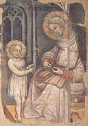 Saint Anne and the young Virgin sewing, fresco by the Master of the Bambino Vispo, Museo dell'Opera di Santa Croce