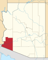 Mapa de Arizona con la ubicación del condado de Yuma