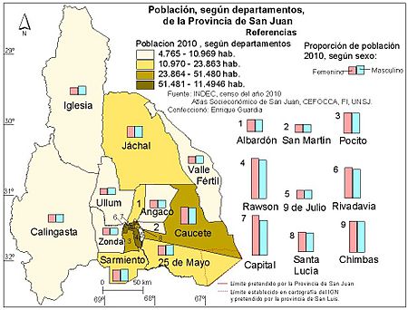 Archivo:Población, según departamentos, de la provincia de San Juan para el año 2010