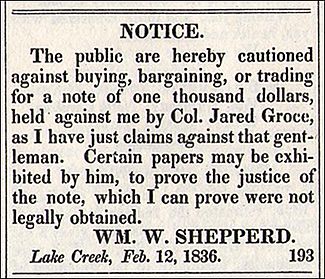 Archivo:W. W. Shepperd Advertisement - Lake Creek