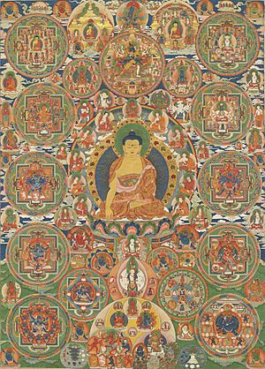 Archivo:Bhutanese painted complete mandala, 19th century, Seula Gonpa, Punakha, Bhutan
