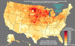 Archivo:Distribution of Americans claiming German Ancestry by county in 2018