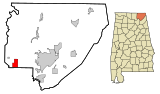 Jackson County Alabama Incorporated and Unincorporated areas Woodville Highlighted.svg