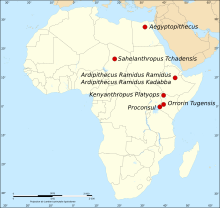 Archivo:Map of the fossil sites of the earliest hominids (35.8-3.3M BP)