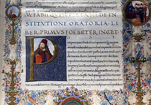 Archivo:Quintiliano, institutio oratoria, firenze 1477 ca., pluteo 46.12, 04
