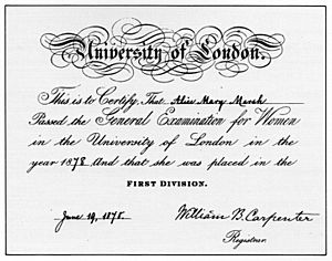 Archivo:Alice Mary Marsh University of London General Examination for Women certificate 1878