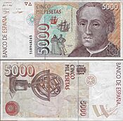 Billete de cinco mil pesetas - Cristóbal Colon.jpg