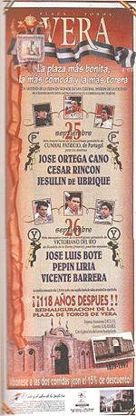 Archivo:Cartel de la reinauguración de la Plaza de toros de Vera (1997)