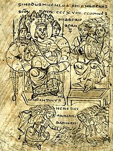 Archivo:Constantine burning Arian books (cropped)