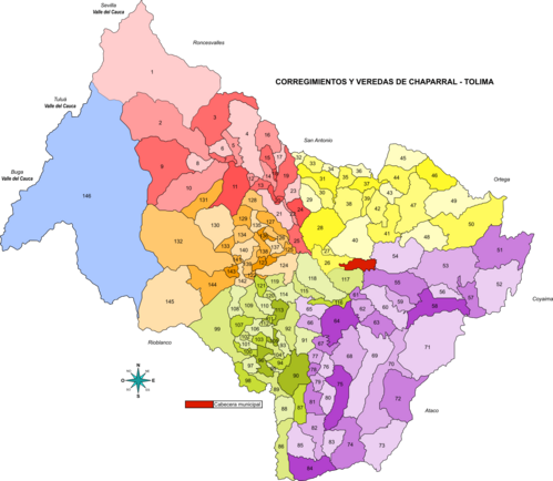 Corregimientos y veredas de Chaparral - Tolima (sin nombres).svg