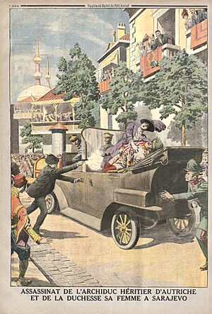 Archivo:L'assassinat de l'Archiduc héritier d'Autriche et de la Duchesse sa femme à Sarajevo supplément illustré du Petit Journal du 12 juillet 1914