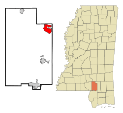 Lamar County Mississippi Incorporated and Unincorporated areas West Hattiesburg Highlighted.svg