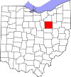 Mapa de Ohio con la ubicación del condado de Wayne