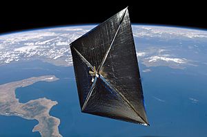 Archivo:NanoSail-D in orbit (artist depiction)