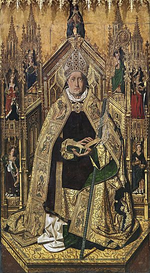 Archivo:Santo Domingo de Silos entronizado como obispo, por Bartolomé Bermejo
