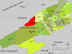 Localización de Ayelo de Malferit respecto a la comarca del Valle de Albaida