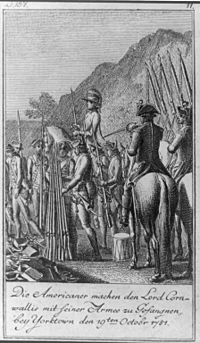 Los patriotas hacen prisionero a Lord Cornwallis y su ejército, cerca de Yorktown, el 19 de octubre.