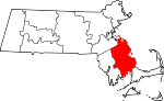 Mapa de Massachusetts con la ubicación del condado de Plymouth