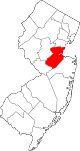 Mapa de Nueva Jersey con la ubicación del condado de Middlesex