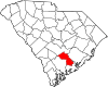 Mapa de Carolina del Sur con la ubicación del condado de Dorchester