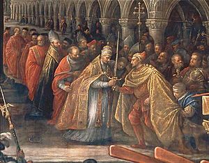 Archivo:Pope giving a Blessed Sword to a Doge of Venice