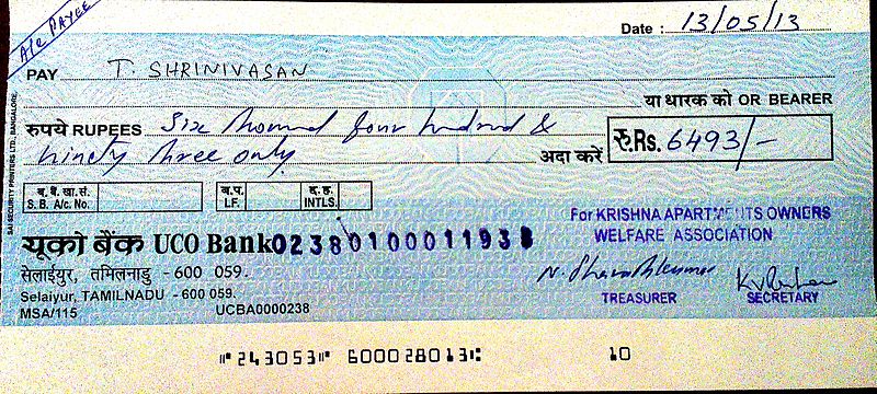 Sample cheque