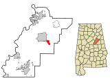 Talladega County Alabama Incorporated and Unincorporated areas Waldo Highlighted.svg