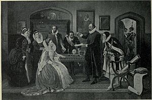Archivo:Willian Gilberd, M.D., demonstrating his experiments to queen Elizabeth A. Auckland Hunt