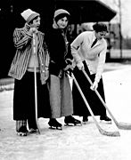 Women playing hockey outside Varsity Arena Toronto