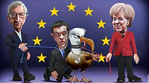 Archivo:Alexis Tsipras on a short leash from the EU (19051574964)