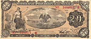 Archivo:Billete de 20 pesos del Gobierno Provisional de México (anverso)