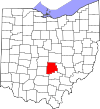 Mapa de Ohio con la ubicación del condado de Fairfield