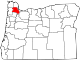 Mapa de Oregón con la ubicación del condado de Washington
