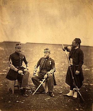 Archivo:Two French Zouaves officers and one private in 1855