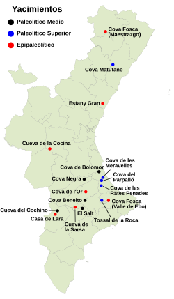 Archivo:Yacimientos del Paleolítico en la Comunidad Valenciana