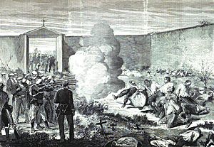 Archivo:1874-08-30, La Ilustración Española y Americana, Fusilamiento de prisioneros de la columna Nouvilas en el cementerio de Llayés, el 17 de julio (cropped)