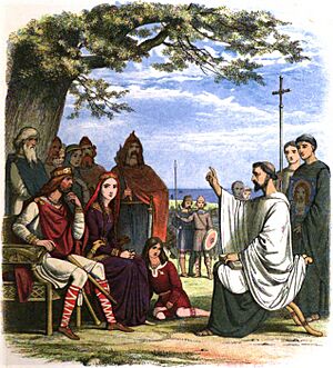 Archivo:A Chronicle of England - Page 025 - Augustine Preaching Before King Ethelbert