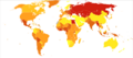 Cirrhosis of the liver world map-Deaths per million persons-WHO2012
